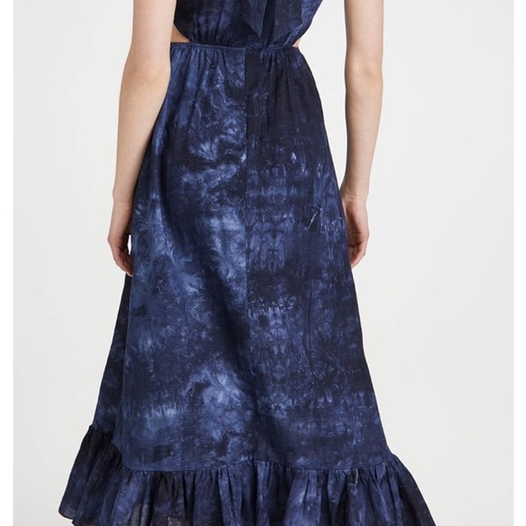 Likely Rosa Dress Indigo Blue Tie-Dye Puff Sleeve Smocked Poplin Maxi - Picture 3 of 3